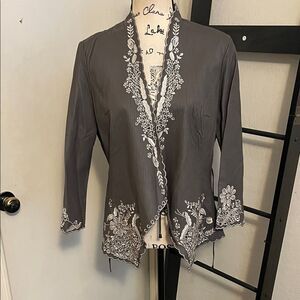 Two Star Dog Embroidered Gray Leather Belt Tie Wrap Shirt Bohemian
